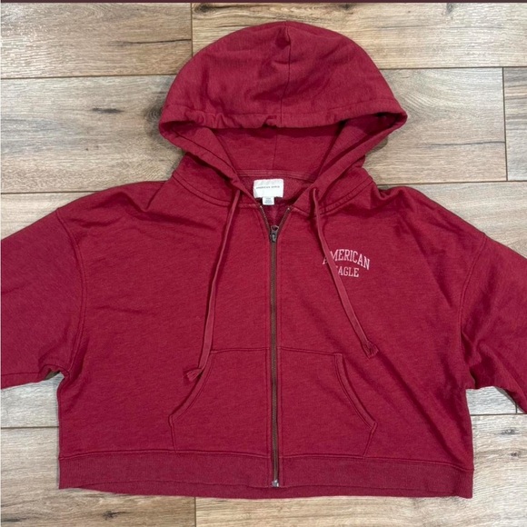 American Eagle Outfitters Tops - AMERICAN EAGLE Cropped Red Graphic Zip-up Hoodie | Size Large